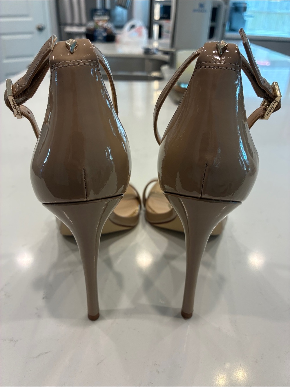 Sam Edelman Beige Patent Ankle-Strap Heels - Picture 2 of 5